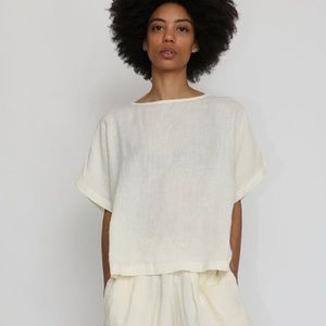 Black Crane Linen Box Top in Cream